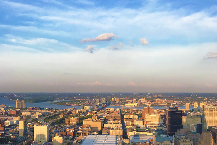 A photograph of a cloudy sky over Philadelphia