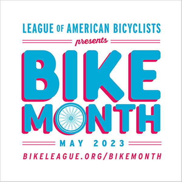 The logo for Bike Month May 2023 from the League of American Bicyclists