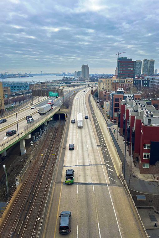 A photograph looking down on I-95 in the City of Philadelphia