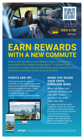 A graphic with a QR code advertising the Share-A-Ride program